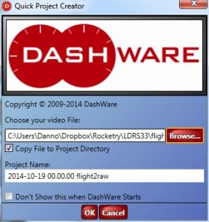 "Dashware project creation dialog"